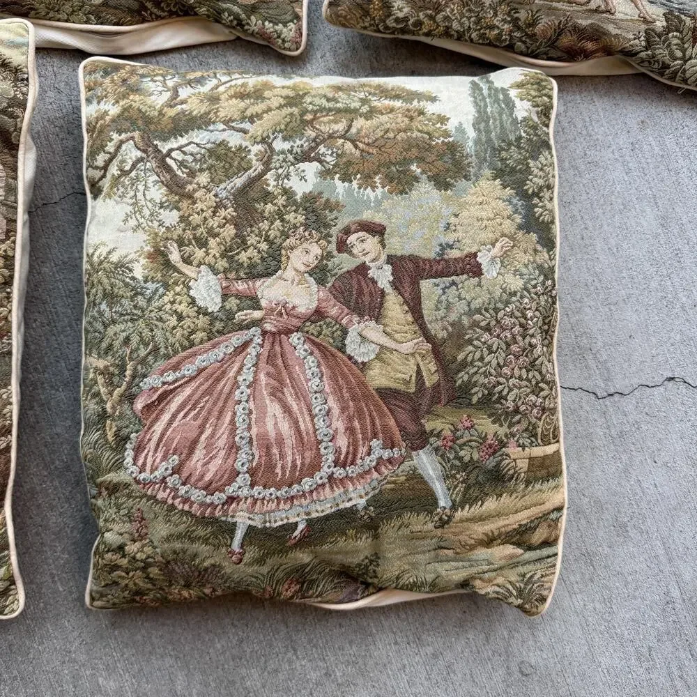 Set 5 Vintage European Tapestry Throw Pillows 16x16 Scenic Italy Decor